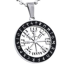 Collier Pendentif Yunnique en Acier Inoxydable 316L, Boussole Viking Vegvisir, Runes de Loup Émaillées, Style Gothique Vintage, Hypoallergénique et Durable - Product Image 3