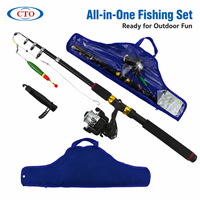 Canne à pêche télescopique CTO prête à être expédiée, 2,10 m, avec accessoires complets, combo canne à pêche pour la pêche en lac en plein air