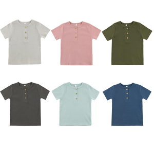 Chemise <span class=keywords><strong>polo</strong></span> à manches courtes pour enfants avec chemise Henley à 3 boutons pour filles Chemise <span class=keywords><strong>polo</strong></span> sans col en coton tricoté Vêtements pour enfants - Product Image 1