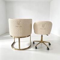 Ensemble de mobilier personnalisé pour salon de manucure : Fauteuil de manucure blanc crème et tabouret de technicien avec logo pour usine de salons