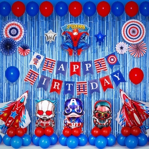 Grands ballons de <span class=keywords><strong>super</strong></span>-héros, bannière Joyeux Anniversaire, fond bleu, parfait pour la décoration de fête de garçon, thème héros pour enfants, cadeaux d'anniversaire - Product Image 1