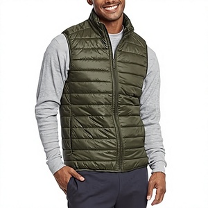 Gilet matelassé vert olive pour homme, col montant, fermeture éclair, coupe-vent, vêtement d'extérieur décontracté, couleur unie, coupe classique - Product Image 3