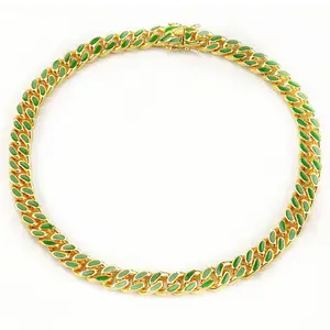 12mm wide brass enamel colors blue green white orange women's men's hiphop cuban link chain necklace fashion supplier