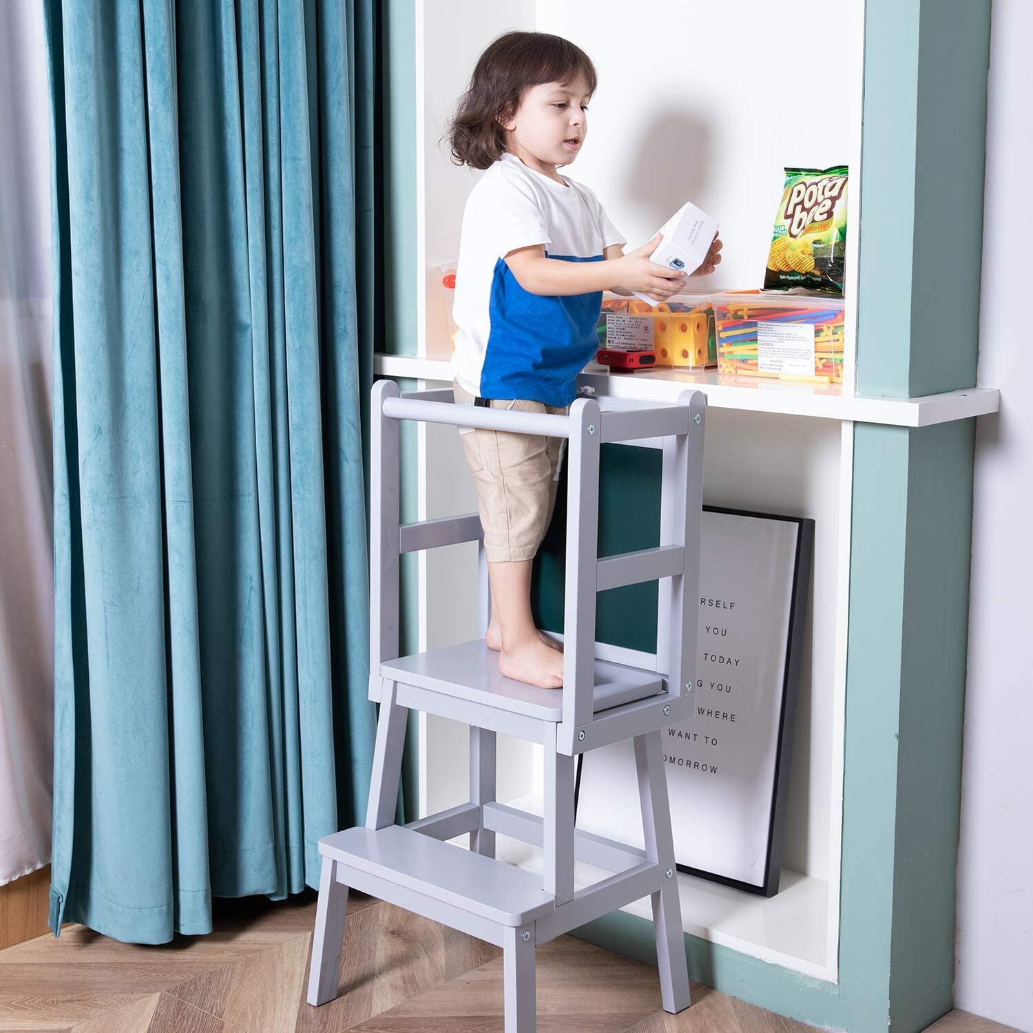Деревянный Регулируемый Кухонный вспомогательный табурет для малышей Деревянная башня для малышей с безопасной направляющей кухонный ступенчатый табурет