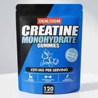 Gummies de créatine monohydrate OEM pour adultes, naturelles, 5g, 120 unités, sans sucre, complément pré-entraînement pour la croissance musculaire et les performances