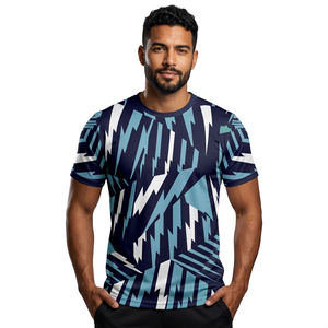 Camiseta Deportiva Unisex con Estampado Geométrico Sublimado, Manga Corta, Secado Rápido, Transpirable, Cuello Redondo, Poliéster - Product Image 1