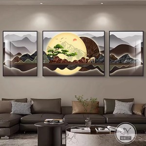 Nuovo Set di 3 Quadri in Stile Cinese per Soggiorno, Dipinto Moderno Minimalista di Montagne per Sfondo Divano - Product Image 2