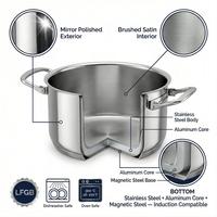Casserole en acier inoxydable à induction avec couvercle en verre trempé, poignée pliable pour la cuisine à domicile