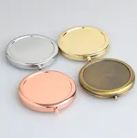Mini miroir de poche rond or rose et compact, portable, pour maquillage, en métal, compact