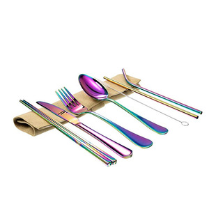 Customized eco-friendly <b>canvas</b> cutlery bags, picnic lunch stainless steel cutlery folding <b>roll</b> bags, colorful straw storage - Product Image 5
