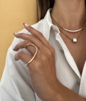 Bague double asymétrique en métal style punk, ligne irrégulière, ajustable, design sculptural