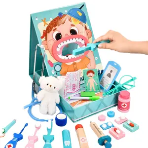 2023 Novas Crianças De Madeira Role Play House Dental Set Educacional Finja Médico Dentista Médico Enfermeira Brinquedos Para Crianças