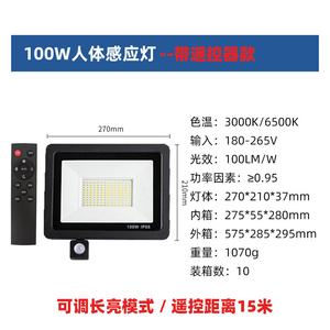 Projecteur LED 300W IP65 6000K Lumière du jour Télécommande Utilisation extérieure Jardin Corps en plastique Haute luminosité Montage en surface CE - Product Image 5
