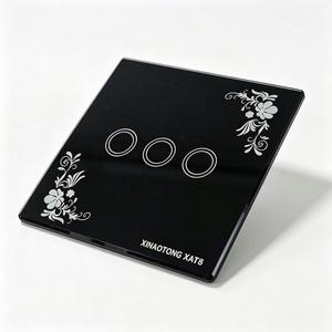 Oem Custom Black Square Glass Touch Switch Panel Three Gang Flower Pattern Decorative Screen Printed Pvc Pet Adhesive - Product Image 1