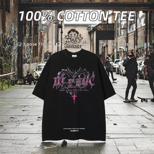 230g Weight 100% Cotton Long Short Sleeve Round-neck Top Printed Pattern High-street <b>Gothic</b> Style Oversized Loose Fit <b>T</b>-<b>shirt</b> - Product Image 2