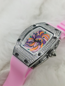 Nouvelle <span class=keywords><strong>montre</strong></span> mécanique pour <span class=keywords><strong>femme</strong></span>, modèle tendance, boîtier en céramique <span class=keywords><strong>avec</strong></span> incrustation de diamants, bracelet en caoutchouc, idéale pour un usage quotidien. - Product Image 2