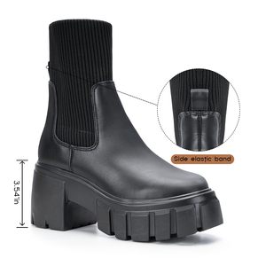 Bottes <span class=keywords><strong>Chelsea</strong></span> à la mode pour femmes de haute qualité Bottes à talons mi-hauts à plateforme Bottines classiques - Product Image 2
