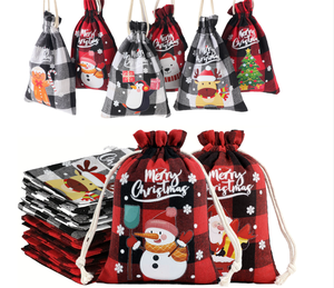 Elément de Noël réutilisable personnalisé imprimé coton et lin avec cordon petit <span class=keywords><strong>sac</strong></span> cadeau de Noël - Product Image 1