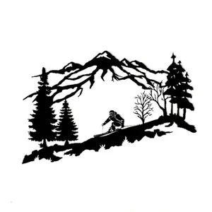 Metal Skier Wall Art Mountain Trees Themed Wall Decor Ski Lover Gift Home Decoration Wall Hangings
