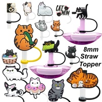 En gros, embout de paille en PVC personnalisé 8 mm, motif chat de dessin animé mignon, couvre-paille réutilisable anti-poussière pour gobelet Stanley