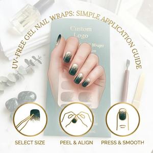 Kit de 24 Wraps d'Ongles en Gel Sans UV <span class=keywords><strong>Vert</strong></span> Émeraude Effet Ombré Doré Sans HEMA Qualité Salon Marque Privée Longue Durée - Product Image 2