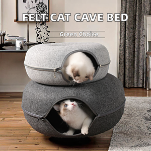 Tunnel pour chat en feutre de laine écologique, style classique, pour l'intérieur, avec motif uni, pour chats et chatons - Product Image 3