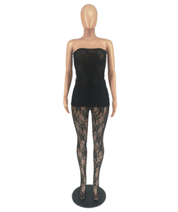 Nuovi arrivi pizzo trasparente 2 pezzi Set da <span class=keywords><strong>donna</strong></span> <span class=keywords><strong>Sexy</strong></span> senza spalline abito in rete calze collant da discoteca - Product Image 6