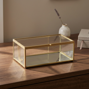 Gold-Colored Glass Jewelry Box With Metal Frame And Clear Lid 10-20 L Capacity - Product Image 2