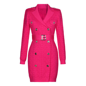 Di alta qualità moda donna nuova cintura Vintage fibbia oro bavero sottile doppio petto lavorato a maglia abito maglione - Product Image 1