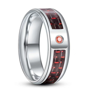DFR03 Gentdes Jewelry - Anillo de boda de tungsteno plateado de 8 mm para hombre con incrustaciones de circonita, anillo de tungsteno al por mayor, anillo de fibra de carbono - Product Image 2