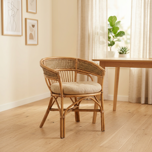 Modern Tufted Modular Rattan <b>Armchair</b> with Cushion Slat Back Handmade <b>Wood</b> Legs Leisure Living Room Chair Home Furniture - Product Image 3