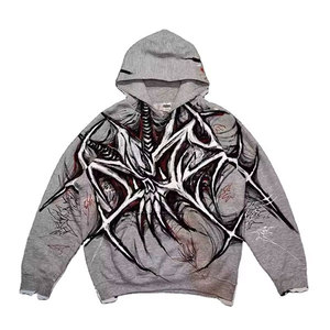 Sweat à capuche unisexe ample en tissu mélangé 380g, imprimé punk sombre, style gothique urbain, sweat-shirt streetwear tendance pour l'automne - Product Image 1