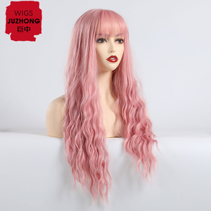 African American Lolita Cosplay Onda di Acqua Resistente Al Calore Dei Capelli Ondulati Sintetico Lunga Parrucca <span class=keywords><strong>Rosa</strong></span> <span class=keywords><strong>Parrucche</strong></span> Con La Frangetta - Product Image 3