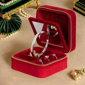Portable Velvet Mini Jewelry Organizer Practical and Stylish Girls <b>Small</b> Jewelry Boxes Organizer with Wall <b>Mirror</b> Stand - Product Image 4