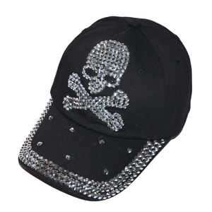 Gorra de béisbol deportiva de 5 paneles para mujer con LOGO personalizado de calavera, con pedrería brillante, de tela vaquera ligera lavada, común - Product Image 4