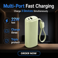Batterie externe portable 10000 mAh avec charge rapide 22,5 W, câble intégré, écran LCD numérique, logo personnalisé OEM ODM