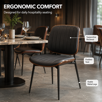 Chaise de salle à manger moderne en noyer avec garniture capitonnée noire et pieds en métal pour hôtel et restaurant