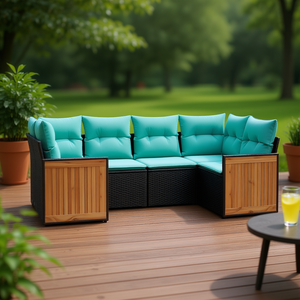 Ensemble de canapés de patio en polyrotin noir avec coussins, meubles d'extérieur, 6 pièces - Product Image 2