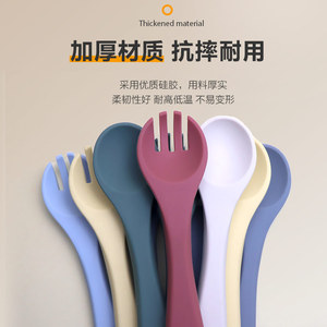 Juego de tenedor y cuchara de silicona para alimentación de bebés, utensilios de entrenamiento con punta suave para niños de 0 a 12 meses, Material de calidad alimentaria - Product Image 4