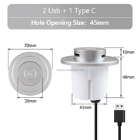 Prise de courant encastrée escamotable pour mobilier, 2 ports USB-A + 1 port USB-C, ronde, dissimulée, pour canapé, bureau, table, recharge de téléphone - Vente en gros