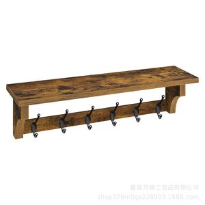 Wooden Wall Mounted <b>Clothes</b> Rack With Hooks Brown Durable Coat Rack For Entryway <b>Storage</b> - Product Image 5