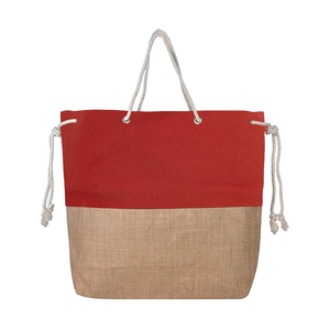 Bolsas de Playa de Verano Ecológicas y Duraderas con Base de Yute y Lona de Algodón, con Asa de Cordón de Algodón Blanco - Product Image 2