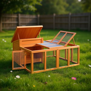 Jaula para conejos de madera de pino maciza de 57.1 x 48.4 x 26.6 pulgadas, jaula para mascotas de exterior, duradera, rectangular, de estilo simple. - Product Image 2