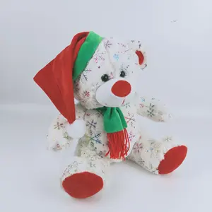 Penjualan laris mainan lembut binatang lucu beruang Natal mewah dengan topi Natal merah mainan boneka beruang teddy mewah