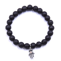 Bracelet pour hommes Pierre de lave CZ Pave Hand Charm Bracelet élastique perlé pour hommes