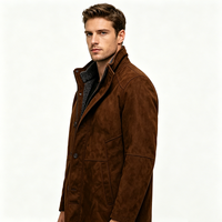 Manteau long en faux daim de qualité supérieure pour homme, doublure Sherpa, col montant, fermeture à double zip et boutons, veste chaude décontractée et élégante pour le travail