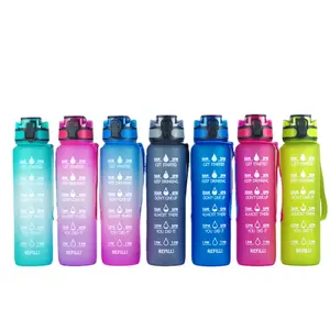 Eco-Friendly Bulk Suppliers Of bounce cover Water Bottles Sport plastic water Bottles With time marker Logo