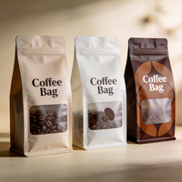 Sac à café personnalisé avec impression numérique UV rapide, valve et fermeture éclair, fond plat, pour l'emballage des grains de café