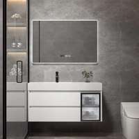 Meuble sous-vasque mural de salle de bain de luxe de style moderne Meuble sous-vasque en céramique marbrée blanche avec miroir