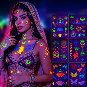 Tatouages temporaires phosphorescents OEM ODM, autocollants lumineux Boho Soleil Lune Serpent Œil Maléfique pour Festivals - Product Image 6